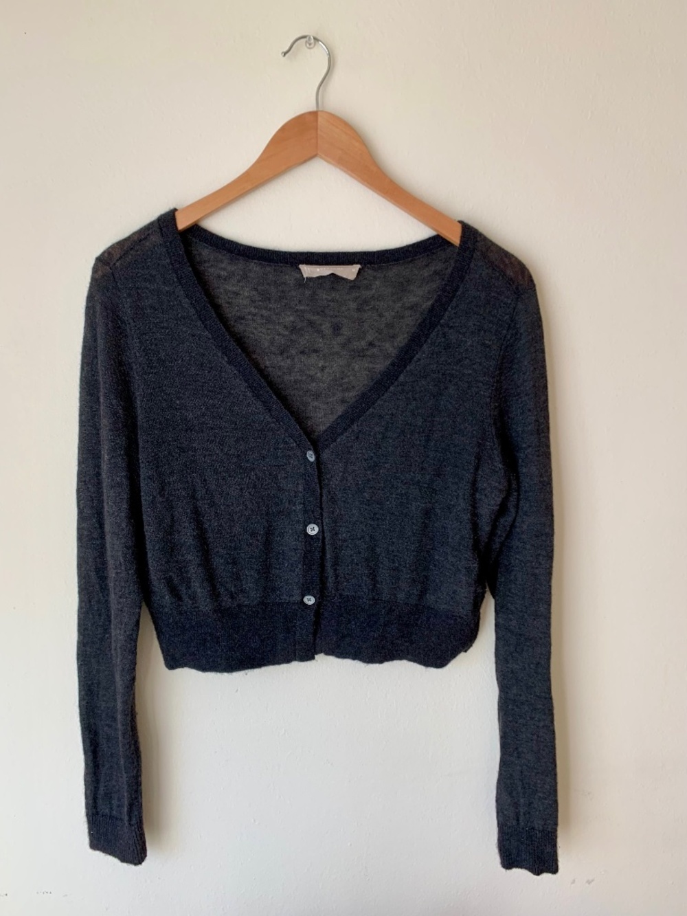 Everlane black alpaca slightly sheer cropped cardigan size M